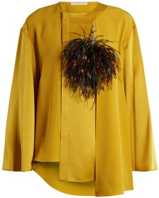 Christopher Kane Feather-brooch crepe-cady blouse