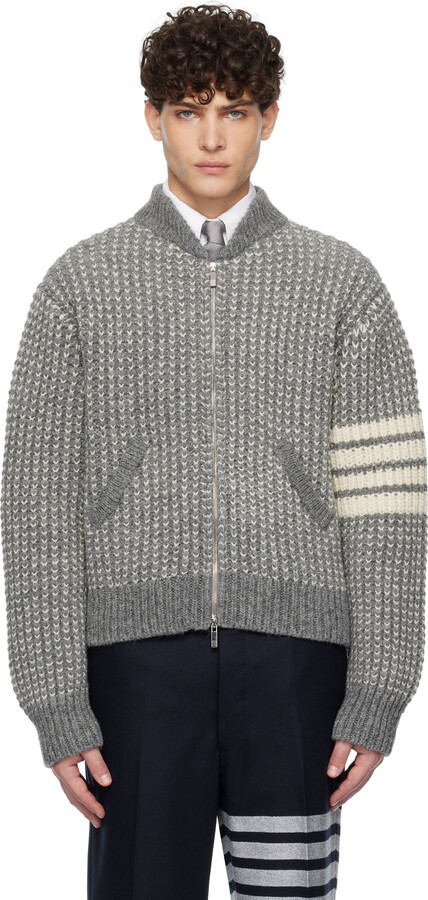 Thom Browne Gray Irish Wool 4-Bar Bomber Jacket