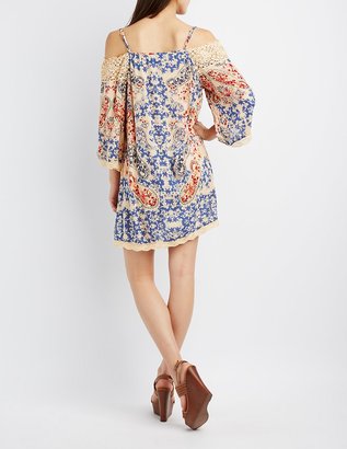 Charlotte Russe Floral Crochet-Trim Cold Shoulder Dress