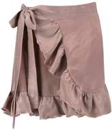 Thumbnail for your product : boohoo Tie Waist Wrap Ruffle Sateen Mini Skirt