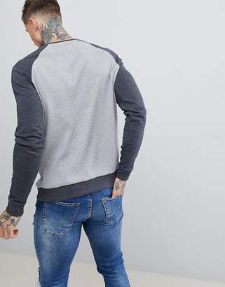 ASOS DESIGN grandad sweatshirt in waffle with contrast raglan sleeves