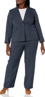 Le Suit Womens Size Plus Glazed Melange 1 Btn Shawl Collar Pant Suit 