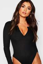 Thumbnail for your product : boohoo Long Sleeve Knitted Button Up Bodysuit