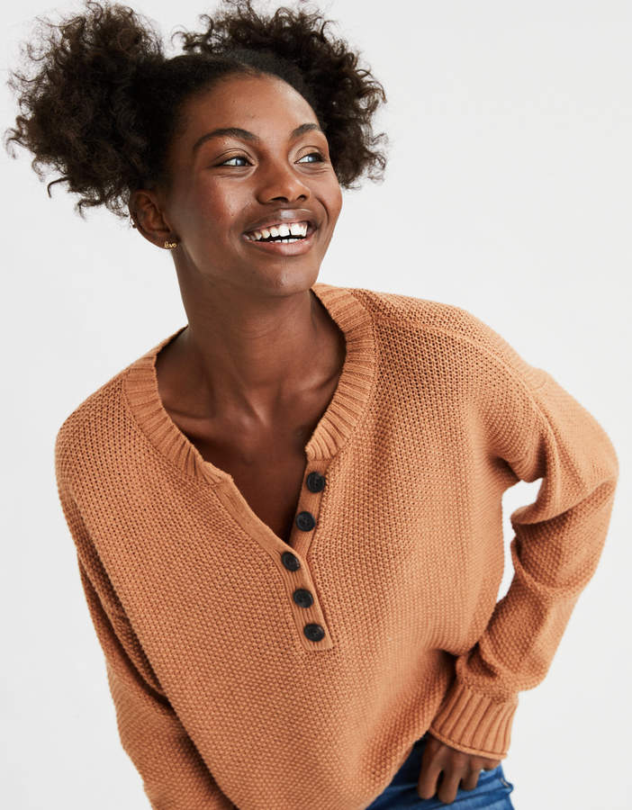 Ae oversized henley sweater Clearance