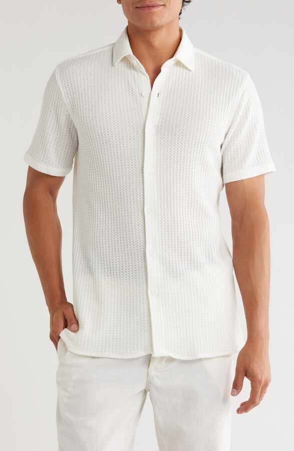 T.R. PREMIUM Waffle Knit Short Sleeve Button-Up Shirt