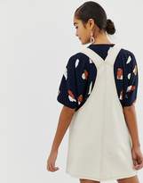 Thumbnail for your product : Monki dungaree dress in cream with contrast stitching