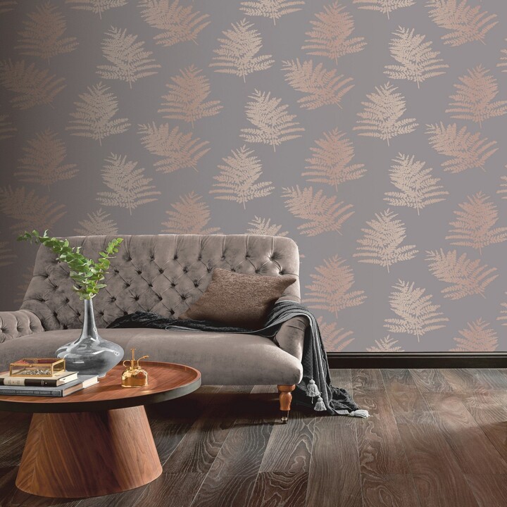 Dunelm Metallic Fern Charcoal Wallpaper Charcoal/Brown/White ShopStyle