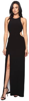 Halston Women's Sleeveless Round Neck Color Blocked Gown with Back Cut Out