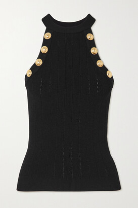 Balmain - Button-embellished Ribbed-knit Tank - Black