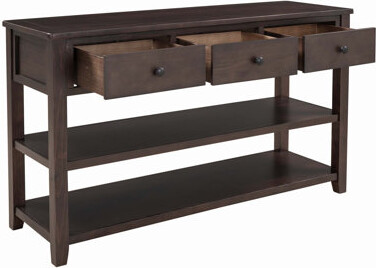George Oliver Retro Design Console Table With Two Open Shelves And Three Drawers Solid Pine Frame For Mid-Century Modern Decor