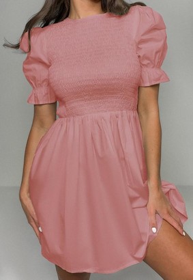 Missguided Blush Shirred Bust Frill Sleeve Dress
