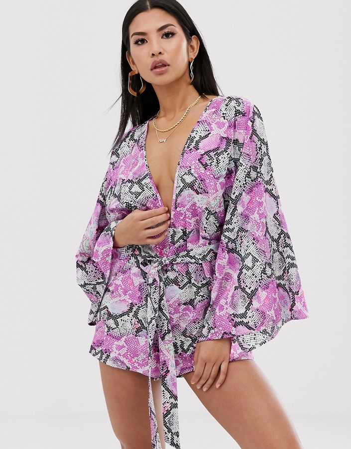 pink snake print playsuit
