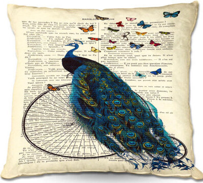 DiaNoche Designs Peacock Bicycle Butterflies Throw Pillow