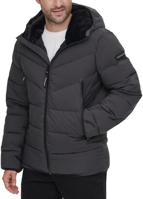 Calvin Klein Men's Stretch Chevron-Quilted Hooded Jacket with Faux-Fur Trim  - ShopStyle Outerwear