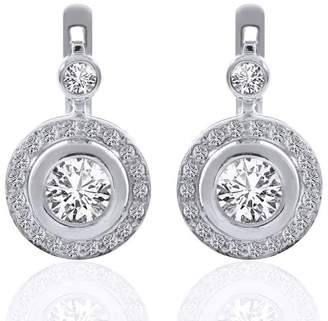 14K White Gold Diamond Hoop Circle Drop Earrings