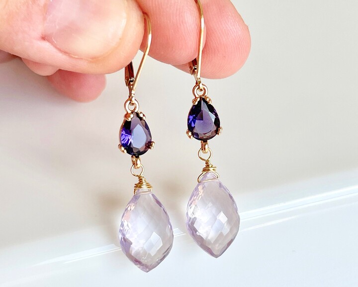 Etsy Amethyst Statement Earrings, Dark & Light Purple Dangle Earrings in Gold, February Birthstone, Lavender Elegant Drop Gift For Her