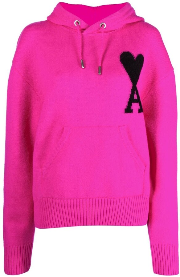 Womens Hoodie Ami Paris Hoodie Pink AMI Paris Ami De Coeur Knitted - Main Image