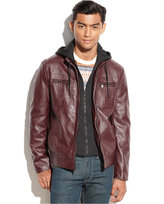 Thumbnail for your product : Kenneth Cole Hooded Knit-Bib Faux Leather Jacket