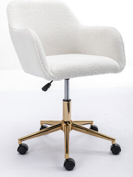 Mercer41 360 Revolving Adjustable Height Office Chair, Gold Metal Legs, Universal Wheel, White Fabric, Foam Filled, Wool Material Chair For Office, Main
