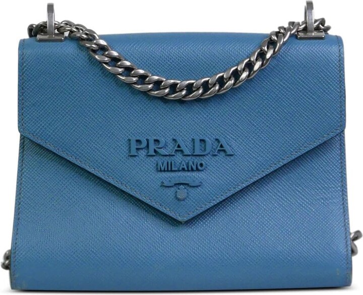 Prada Powder Blue Saffiano Leather Mini Bag With Chain Crossbody