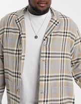 Thumbnail for your product : ASOS DESIGN Plus revere collar relaxed fit overshirt in ecru check
