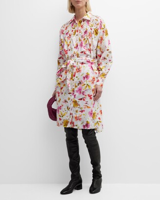 Merlette New York Crescent Smocked Floral-Print Midi Shirtdress