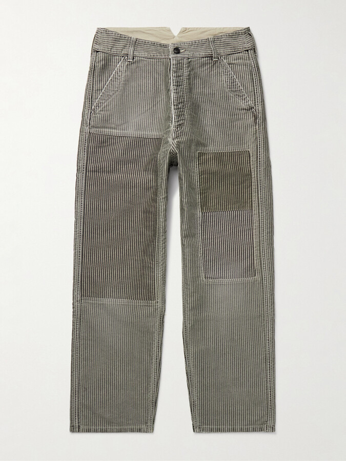 Visvim Pastoral Straight-Leg Panelled Striped Cotton-Moleskin Trousers