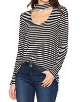 Thumbnail for your product : Calvin Klein Women's Long Sleeve Rib Stripe Choker Neck Top
