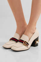 Thumbnail for your product : Gucci Logo And Faux Pearl-embellished Leather Collapsible-heel Pumps - Off-white