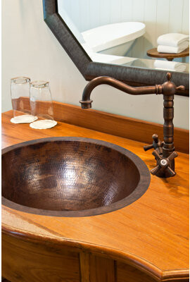 Ambiente Mexican Copper Crafts 17" Round Copper Bathroom Sink - Bronze Small Bathroom Vessel Sink for Home Improvement