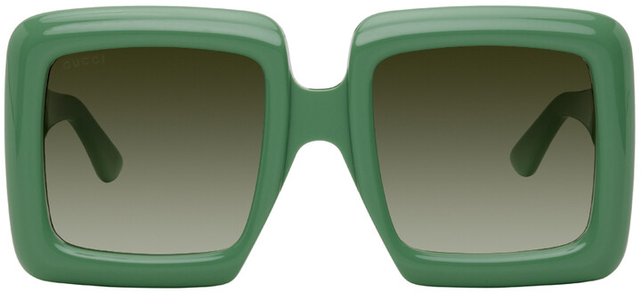 Gucci Green Square Oversized Sunglasses - ShopStyle