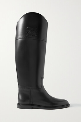 Fendi Karligraphy Logo-embossed Leather Knee Boots - Black - ShopStyle