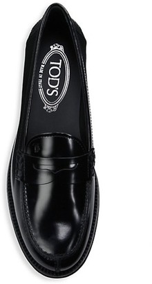 Men's Patent Leather Platform Penny Loafers - Non-Slip Lug Sole Dress Shoes With Metal Decor