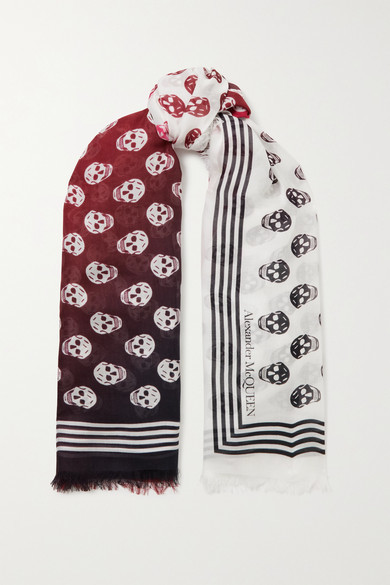 Alexander McQueen - Fringed Printed Modal Scarf - Ivory