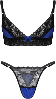 CHICTRY Men's Sissy Lingerie Set 2 Pieces Lace Satin Bra Top and Jock  Straps Micro Panties Nightwear 5# Black XXL - ShopStyle Briefs