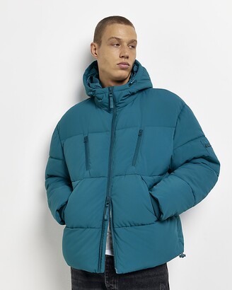 Kind Society Mens River Island Green Hooded Puffer Jacket - ShopStyle