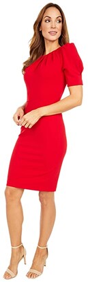 Calvin Klein Short Sleeve Sheath Dress with Pleat Bodice Detail