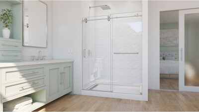 DreamLine Enigma-CXO Fully Frameless Sliding Shower Door in Brushed Stainless