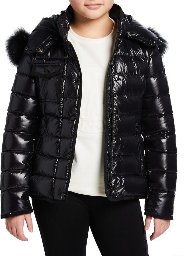 Moncler Girl's Armoise Quilted Puffer Jacket w/ Fur-Trim Hood