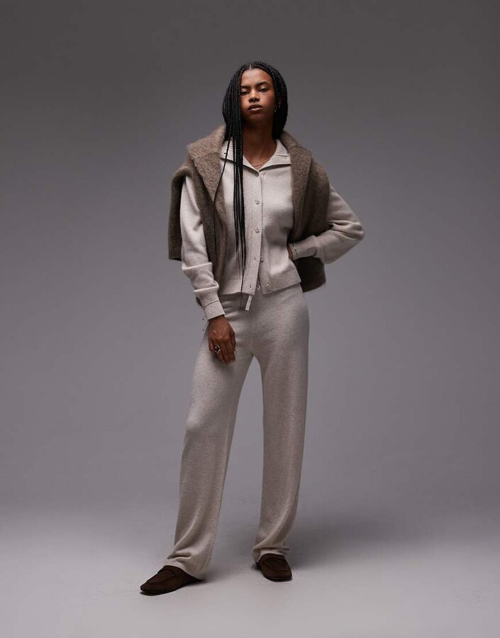 Arket pure cashmere knit pants with pull-on waist in beige melange - part of a set