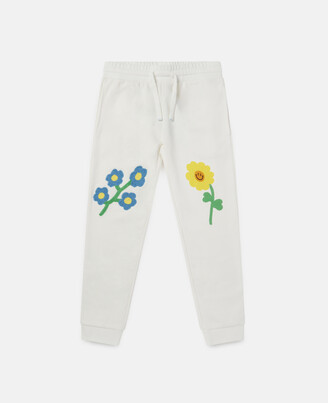 Stella McCartney Flower Embroidered Cotton Fleece Joggers, Woman, White