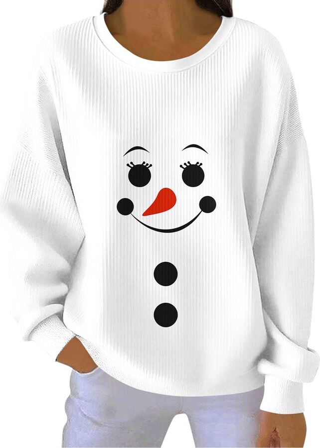 Generic Women Christmas Sweatshirt Long Sleeve Pullover Holiday Tops Cute Santa Claus Tree Print Casual Winter Blouse Shirts