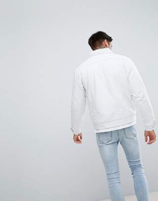Boohooman Denim Jacket With Borg Lining In White Wash