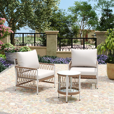 DELTA FURNITURE 3-Piece Outdoor Furniture Set with 2 Lounge Chairs & Glass Top Side Table