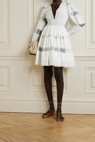 Thumbnail for your product : Dolce & Gabbana Shirred Lace-trimmed Cotton-blend Poplin Mini Dress - White