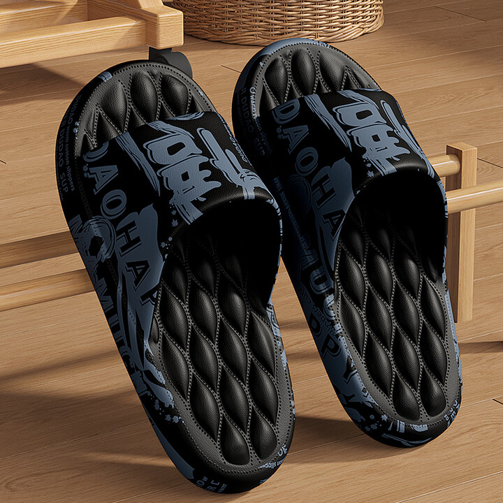 FZT Plus Size 48 Graffiti Bear Printing Men Slippers Sole EVA Indoor Open Toe Flip Flops Beach Slides Flat Sandals Slide
