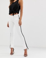 Thumbnail for your product : Replay white cropped bootcut jeans with black stripe