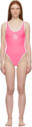 Balmain Pink & White Classic Maison One-Piece Swimsuit