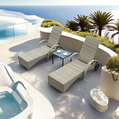 Elegance Furnishings Adjustable PE Wicker Lounge Chair Outdoor Chaise Lounge