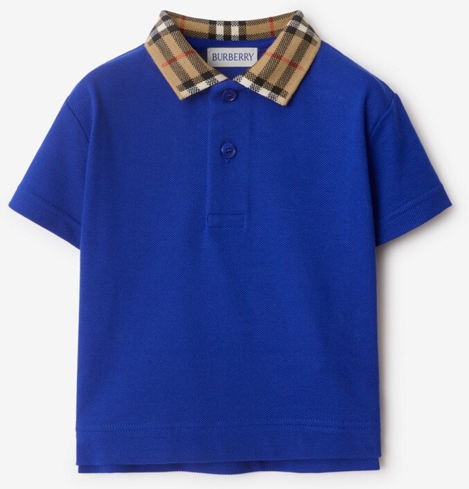 Burberry Childrens Check Collar Cotton Polo Shirt Size: 6M